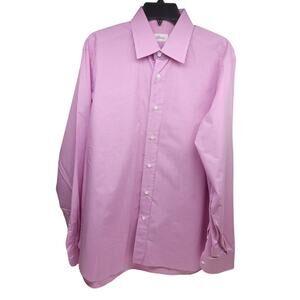 New Brioni Pink White Micro Gingham Dress Shirt Large 16 Italian Cotton